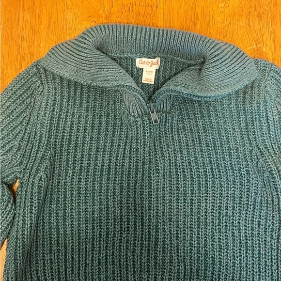 Boys Cat & Jack Quarter Zip Sweater Dark Green Size Small - Picture 2 of 4